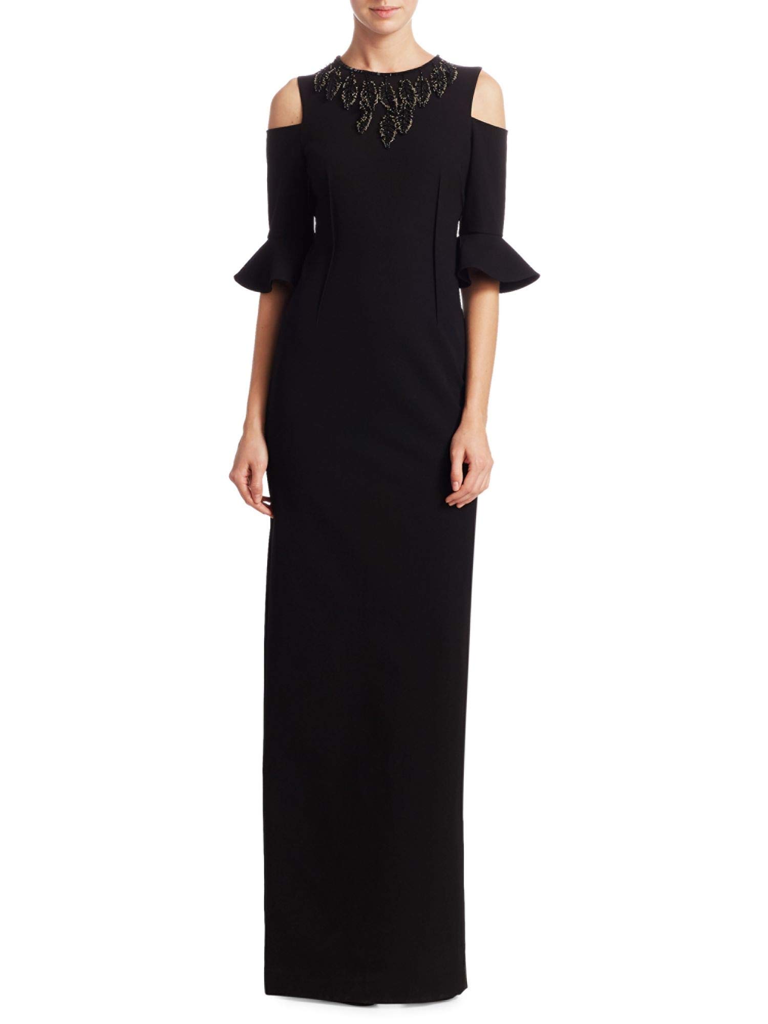 Teri Jon Embellished Cold Shoulder Column Evening Gown Dress Black