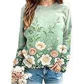 Akivide Women's Fall Winter Spring Boho Floral Print Sweatshirt Casual Cozy Oversized Crewneck Long Sleeve Pullover Tops