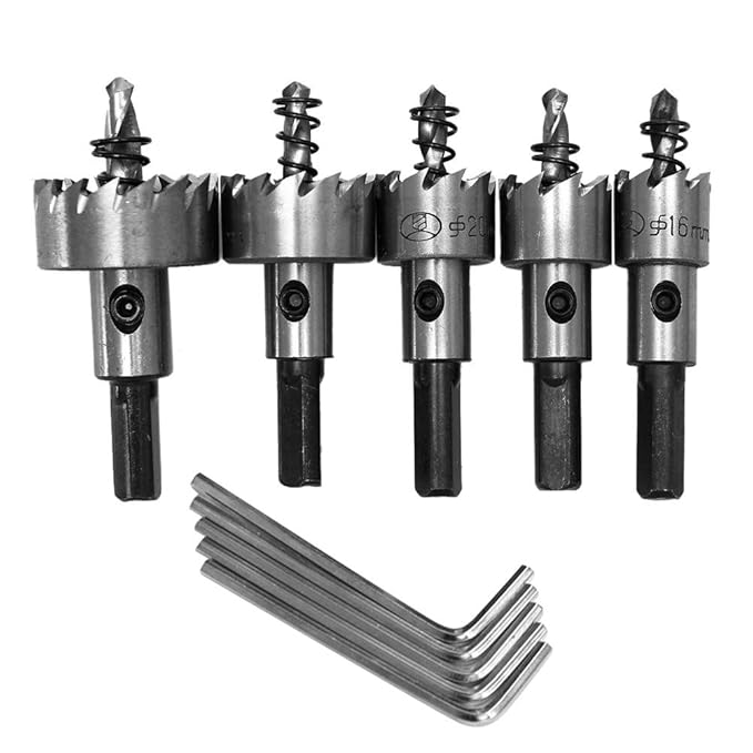 Zibuyu 5pcs 16mm 18.5mm 20mm 25mm 30mm HSS Stainless Steel Drill Bit Hole Saw Set