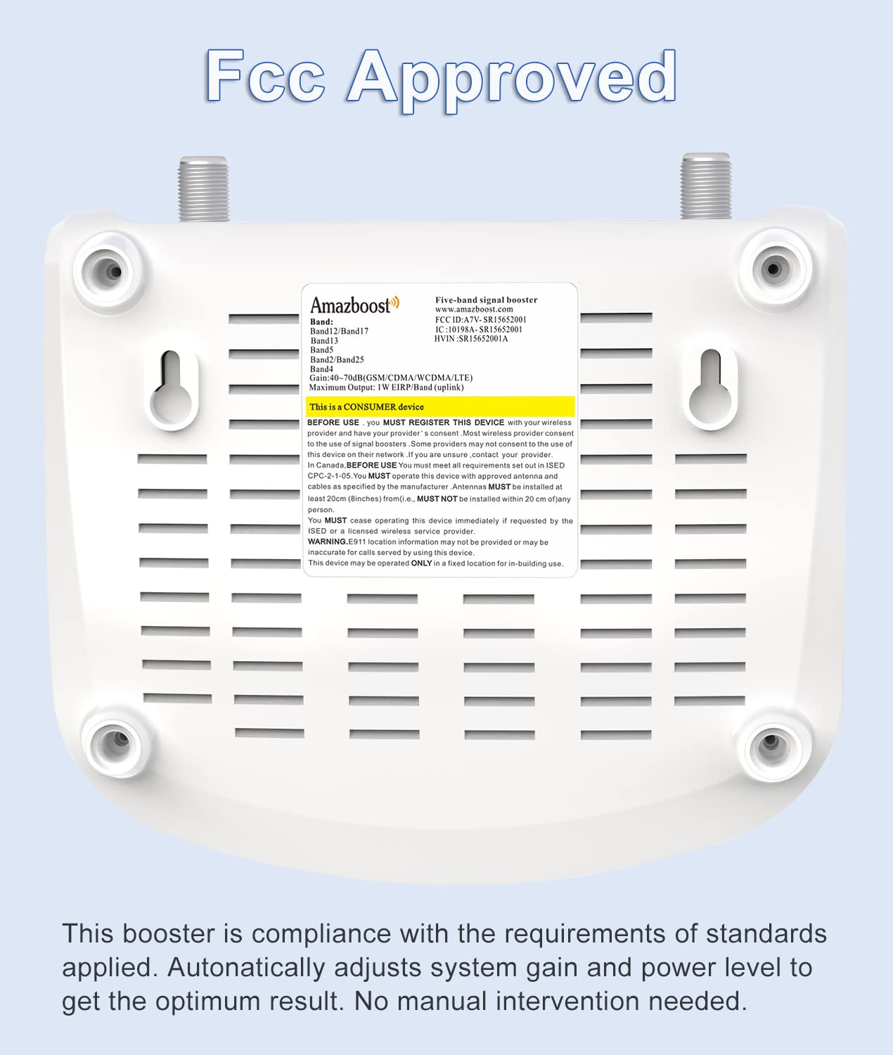 Amazboost Cell Phone Signal Booster for Home and Office Cell Phone Booster 3G 4G LTE, Cell Booster for All US Carriers Up to 1,500 Square ft, Support Band 2/5/12/13/17/25, FCC Approved