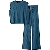 Imily Bela Womens 2 Piece Outfits Sweater Sets Knit Summer Casual Crewneck Sleeveless Tops Wide Leg Pants Tracksuits
