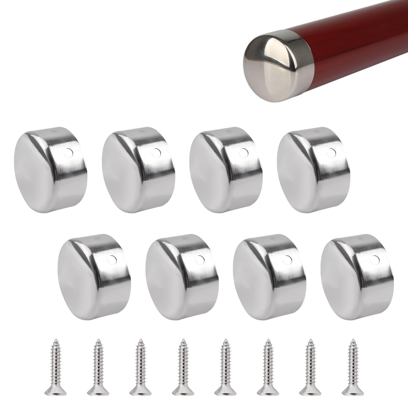 UFURMATE Handrail End Cap, 8PCS Stainless Steel Round Handrail End Caps Staircase Steps Hand Rail End Cover Handrail Fittings for 45mm Handrail