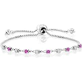 Gem Stone King 925 Sterling Silver White Lab Grown Diamond and Gemstone Birthstone Infinity Tennis Bracelet For Women | Round 2.5MM | Adjustable Bolo Bracelet Up to 9 Inch | Easy-On Easy-Off