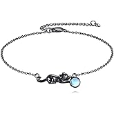 URONE Cat Bracelet Sterling Silver Black Cat Moonstone Pendant Bracelet Animal Jewelry Gifts for Women