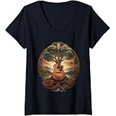 Womens Tree of Life Acoustic Guitar By The Lake V-Neck T-Shirt
