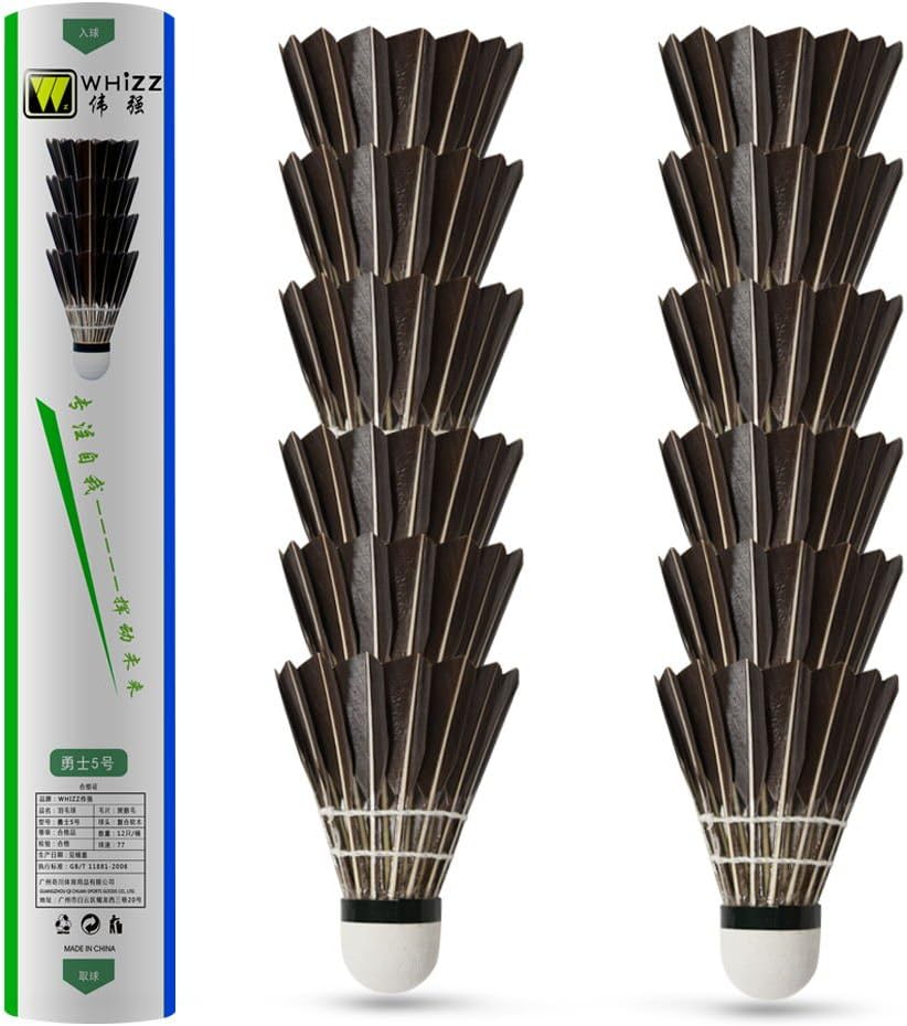 WHIZZ Durable Goose Feather Badminton Shuttlecock Shuttles Birdies Ball for Indoor/Outdoor Game/Play, Tube of 12