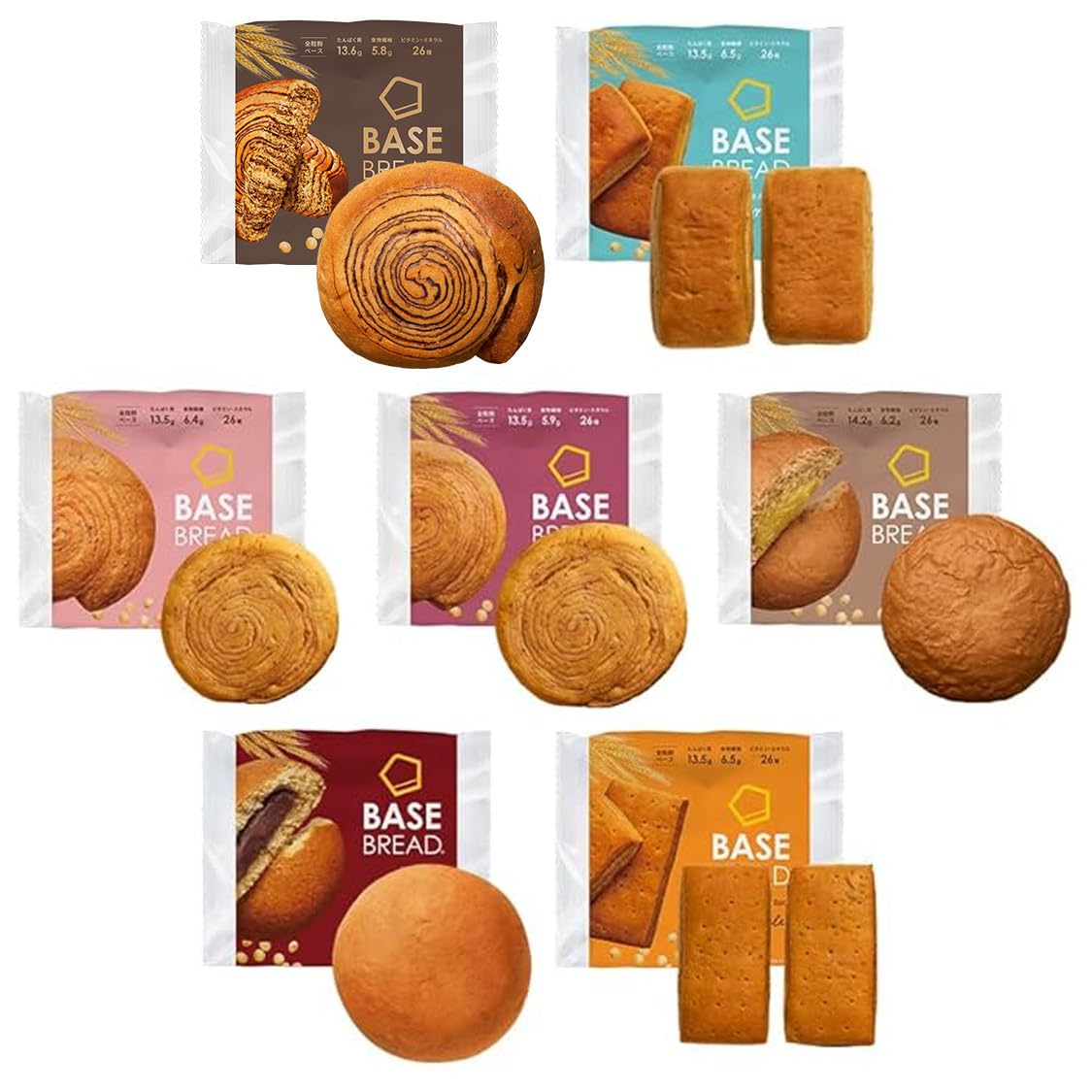 ベースブレッド 7種 14袋 パン [チョコ、ミルク、ストロベリー、さつまいも、栗あん、こしあん...