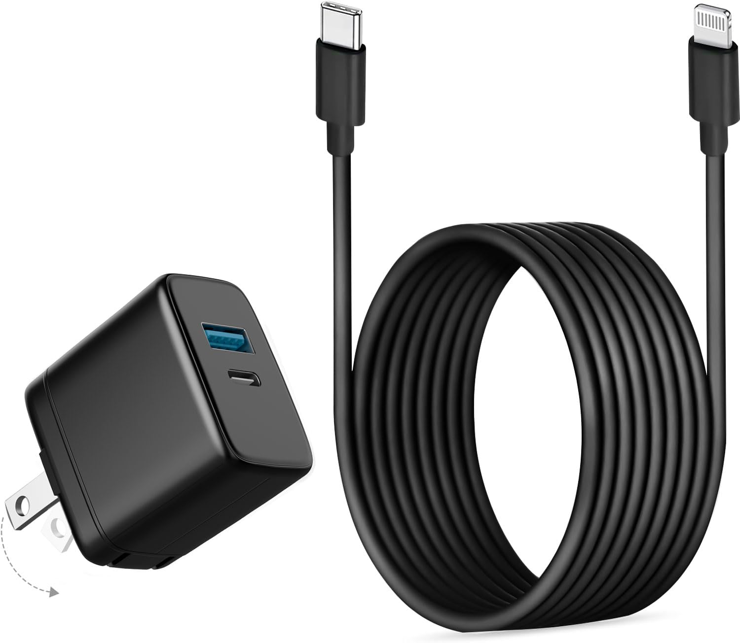 Photo 1 of 20W Dual Port Fast Charger for iPad 9th 8th 7th 6th 5th Generation 10.2 inch, iPad Air 3/2, iPad mini 5/4/3, Foldable Wall Charger with 6.6ft USB-C to Lightning Fast Charging Cable