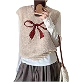 SweatyRocks Women's Bow Print Sleeveless Sweater Vest Trendy Crewneck Knit Pullover Tank Tops