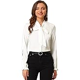 Allegra K Work Blouse for Women's Elegant Bow Tie Neck Long Sleeve Shirt Top