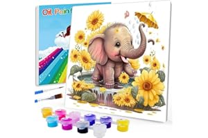 WEMEON Elephant Paint by Numbers Kit for Kids with Framed- Easy Paint by Numbers Kit for Kids Age 4-12, Simple Painting Paint by Numbers for Gift Home Wall Decor(8x8Inch)