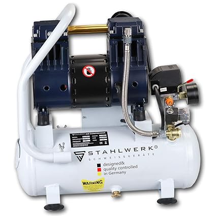 STAHLWERK Druckluft Flüsterkompressor ST 108 pro - 10L Kessel, 8 Bar, ölfrei, 120L/Min, sehr leise, sehr kompakt, weiß, 5 Jah