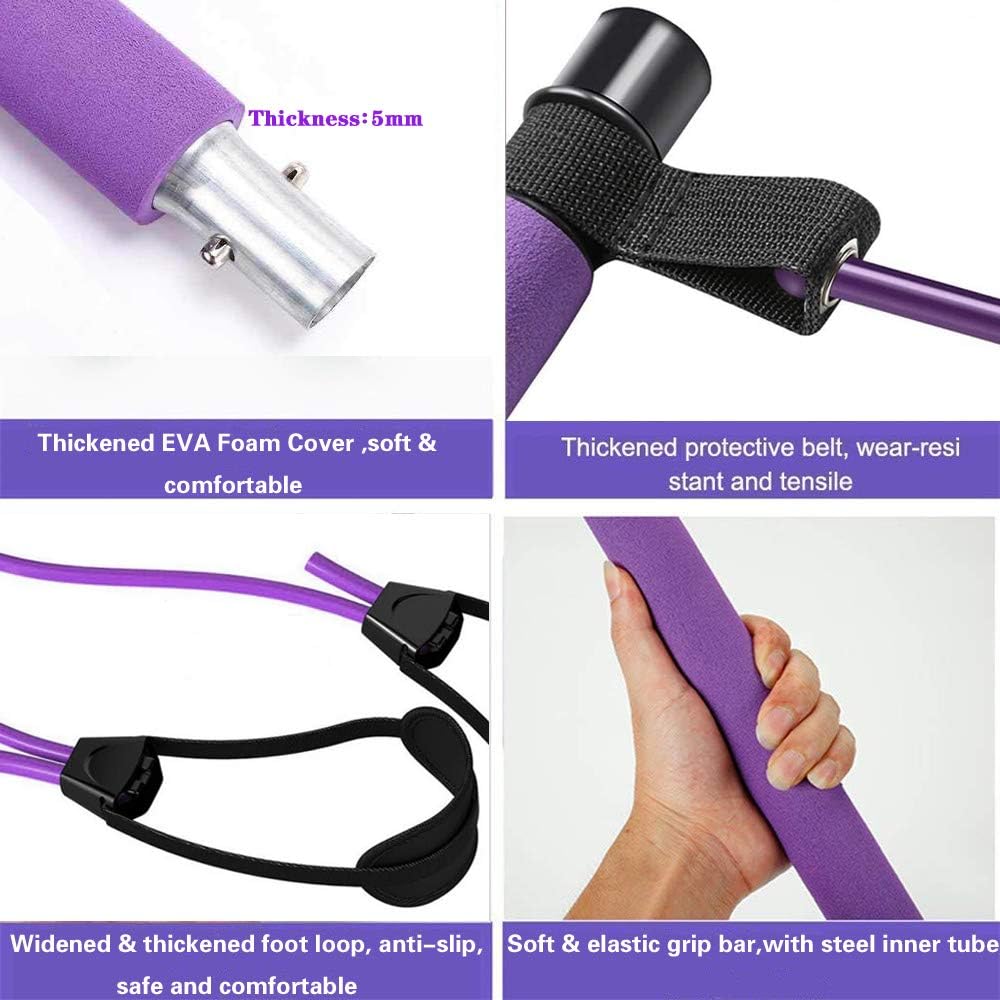 Ayatana Pilates Bar Stick with 2 Adjustable Resistance Bands, Yoga Exercise Bar with Anti- Slip Foot Loops, All-in-One Fitness Kit, Portable & Compact, Great for Body-Shaping, Home Gym, Purple : Sports & Outdoors