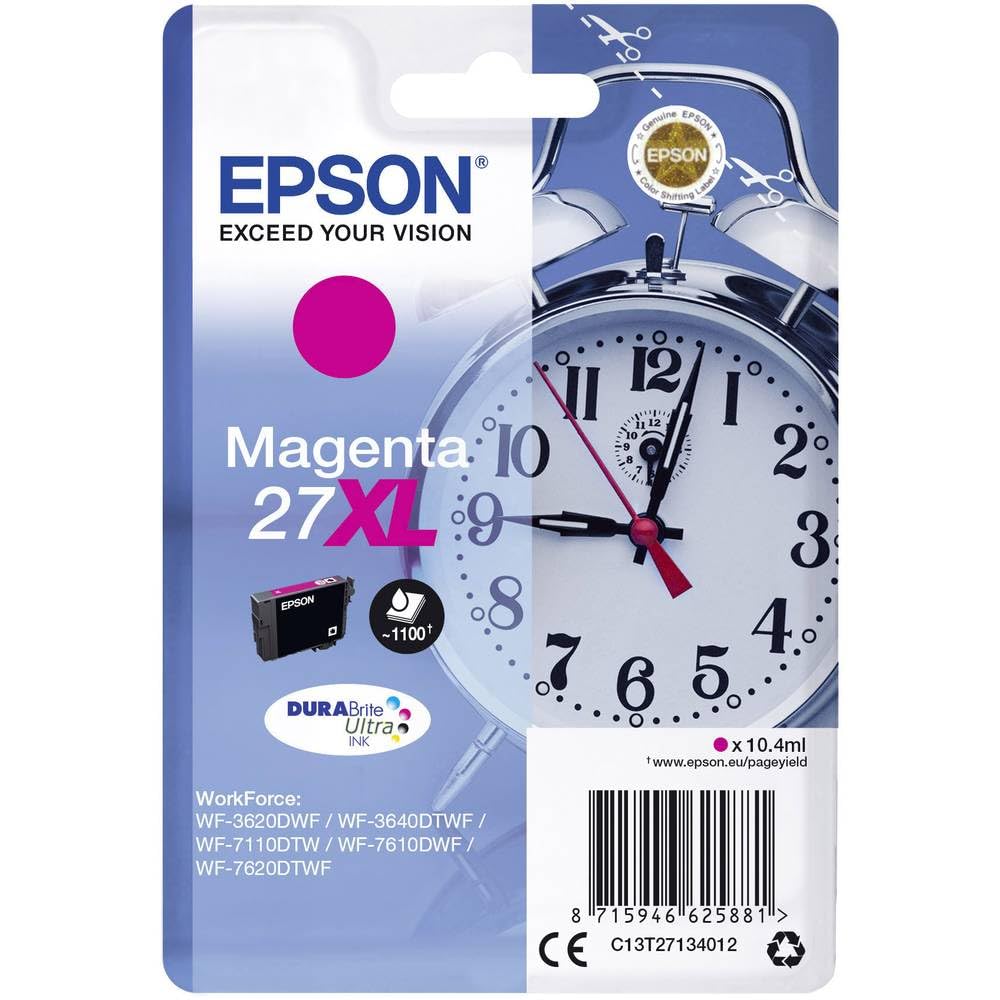 Epson 27XL Magenta Alarm Clock High Yield Genuine, DuraBrite Ultra Ink Cartridge