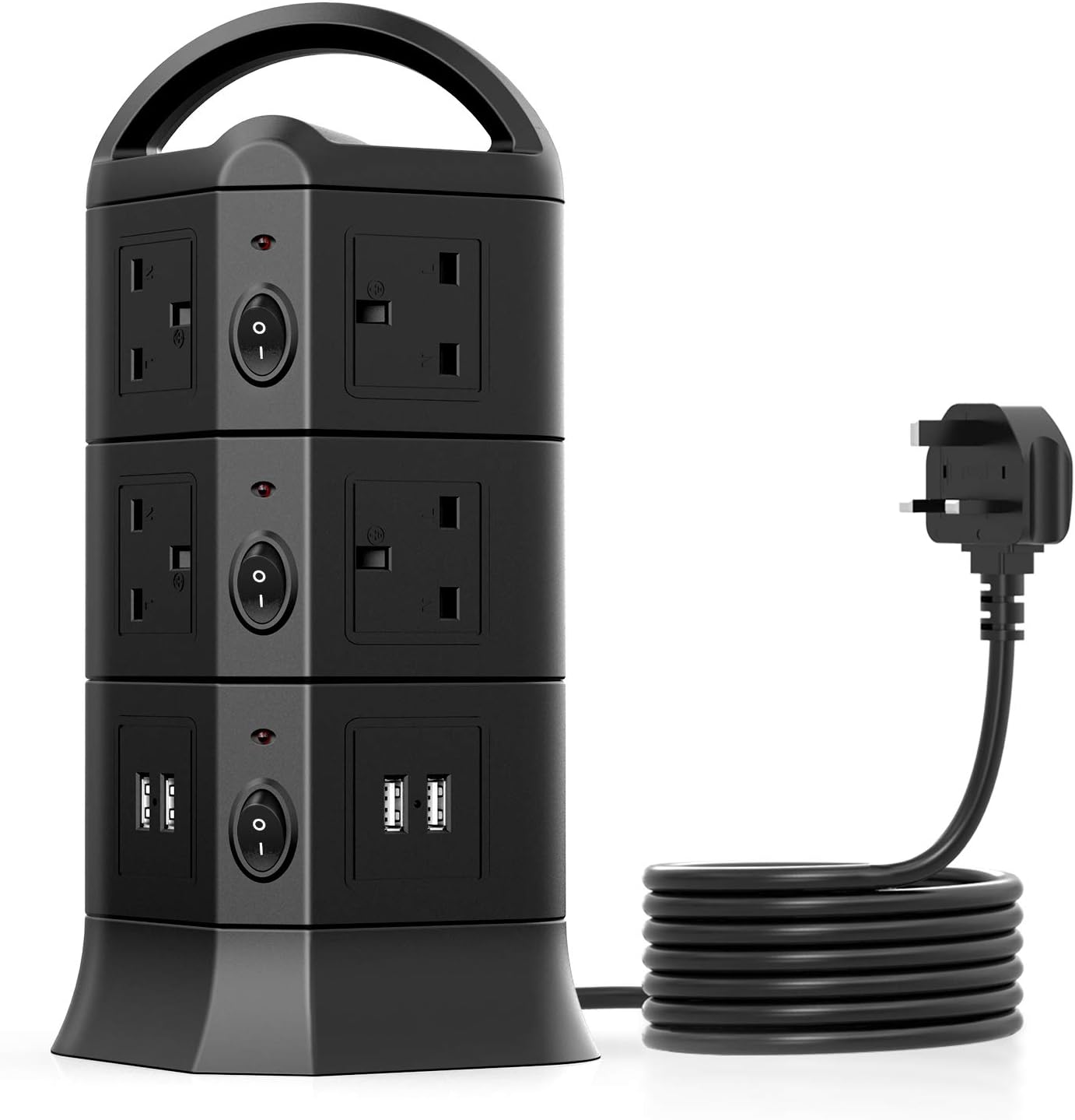 10 Way Outlets Tower Power Strip with 4 USB Ports,5V/3.1A Per Port Max