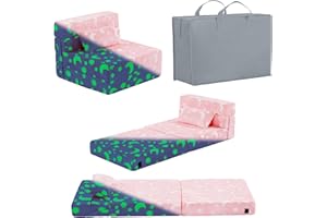 Givjoy Folding Sofa Bed Floor Mattress for Kids with Pillow, Toddler Glow Washable Folding Floor Nap Mat for Sleeping, Child Fold Up Sofa Futon Folding Chair Bed with Storage Bag for Girls Boys