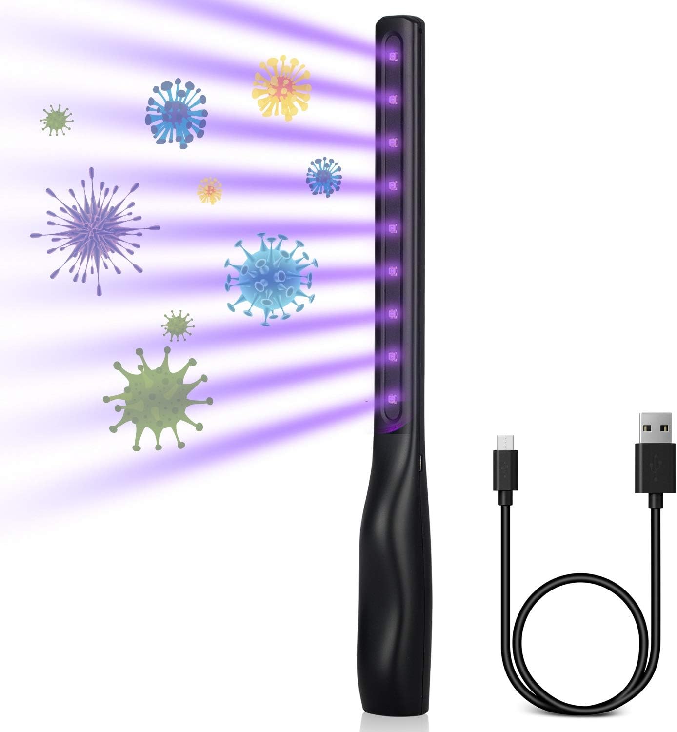 LED UV Light Sanitizer Wand, Sweep 5 Times, Sanitizer Wand for Home/Hotel/Wardrobe/Toilet/Car/Pet Area, 99% Cleaned in