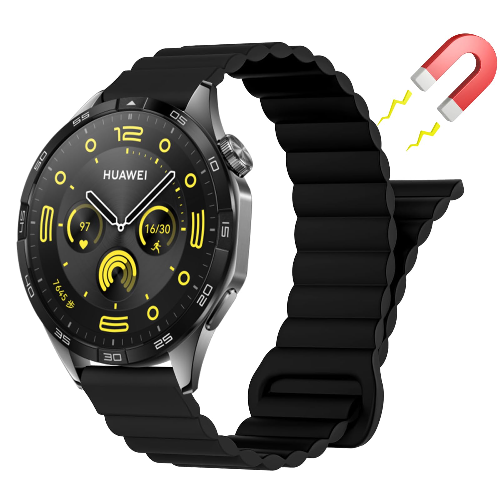 Niboow 22mm Silicone Magnetic Watch Bands for Huawei Watch GT 5 46mm/GT 5 Pro 46mm/GT 4 46mm/Watch GT 3 Pro 46mm, Strap for Huawei Watch 4/Watch 4 Pro/Watch Ultimate/Watch Buds - Black