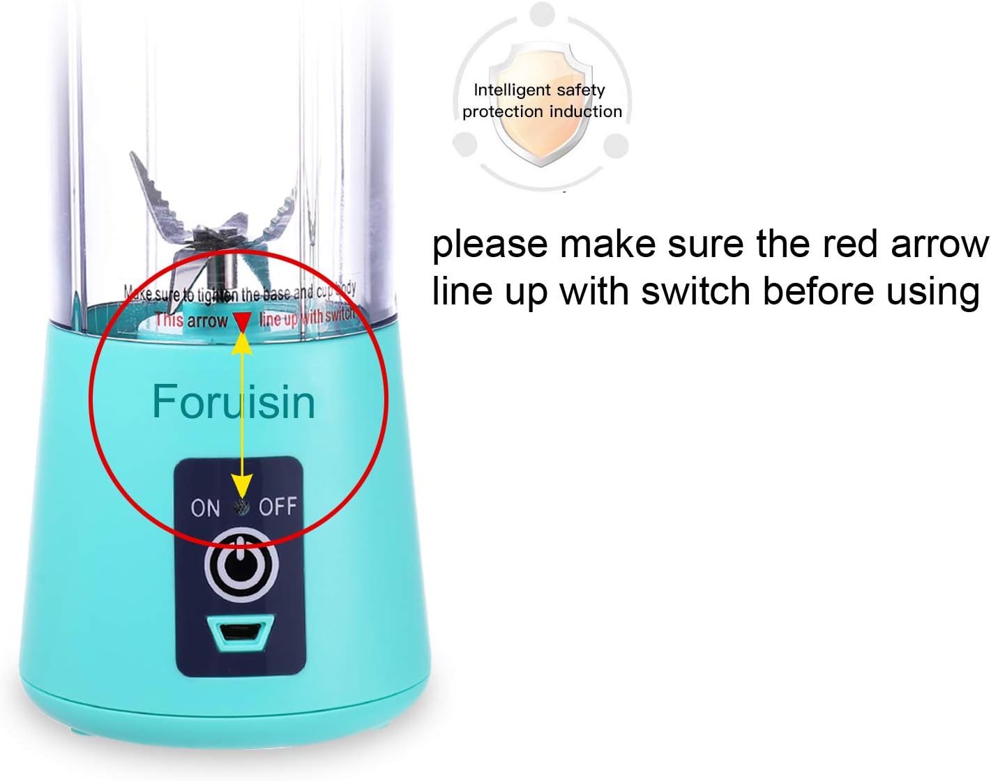 Portable Personal Blender, Household Juicer Fruit Shake Mixer -Six Blades, 380ml Baby Cooking Machine with USB Charger Cable (Cyan): Kitchen & Dining