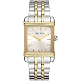 ELLEN TRACY Women's 22mm Rectangle Two Tone Silver/Gold Watch, Silver Dial, Bracelet Band