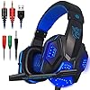 Gaming Headset with Mic and LED Light for Laptop Computer, Cellphone, PS4 and The New Xbox One, DLAND 3.5mm Wired Noise Isolation Gaming Headphones - Volume Control.(Black and Blue)