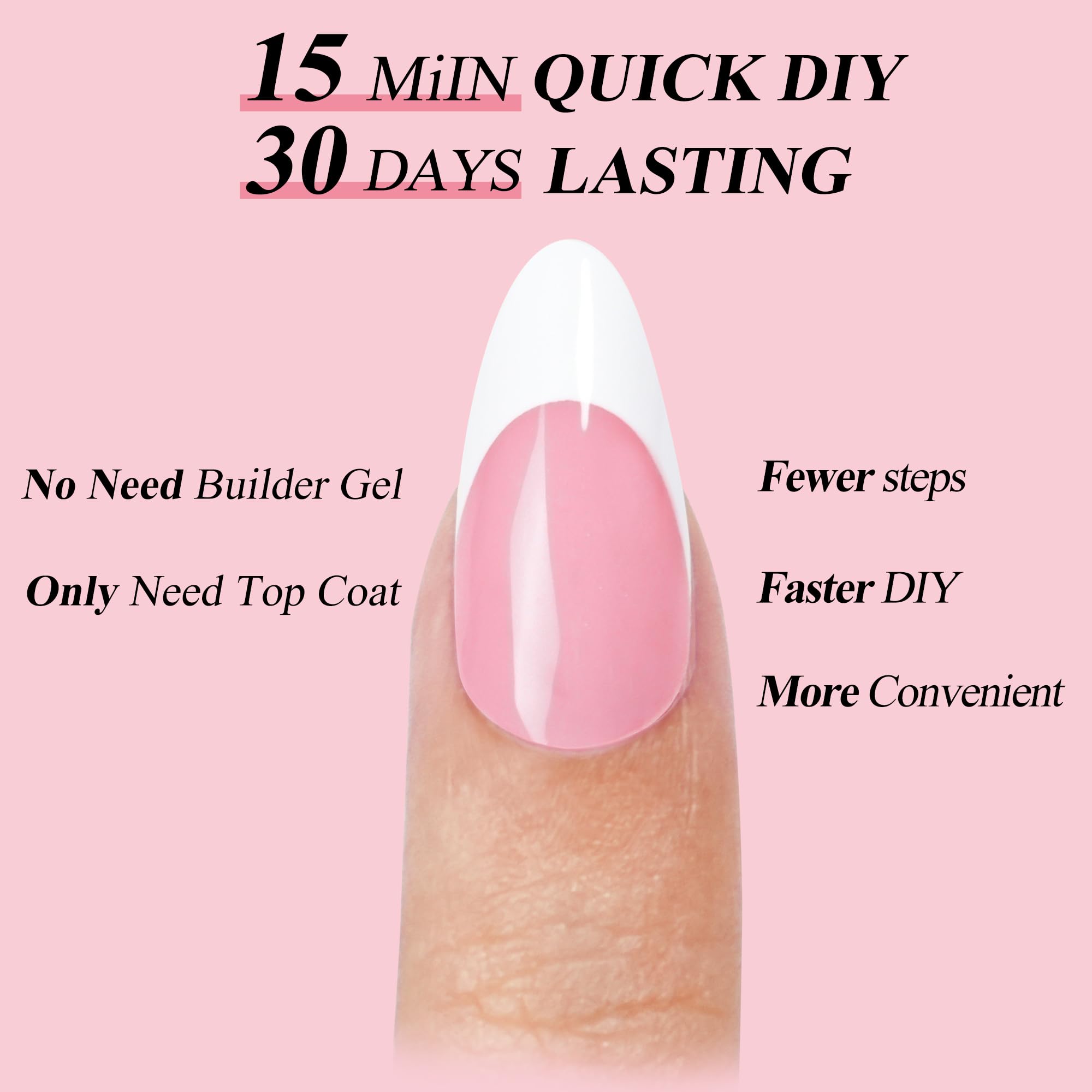 White French Tip, Jofay Fashion Press on Nails, 320Pcs Pink Medium Almond Nails, Pre-applied Tip Primer & Base Coat, Salon Fake Nails, 16 Sizes - Image 5