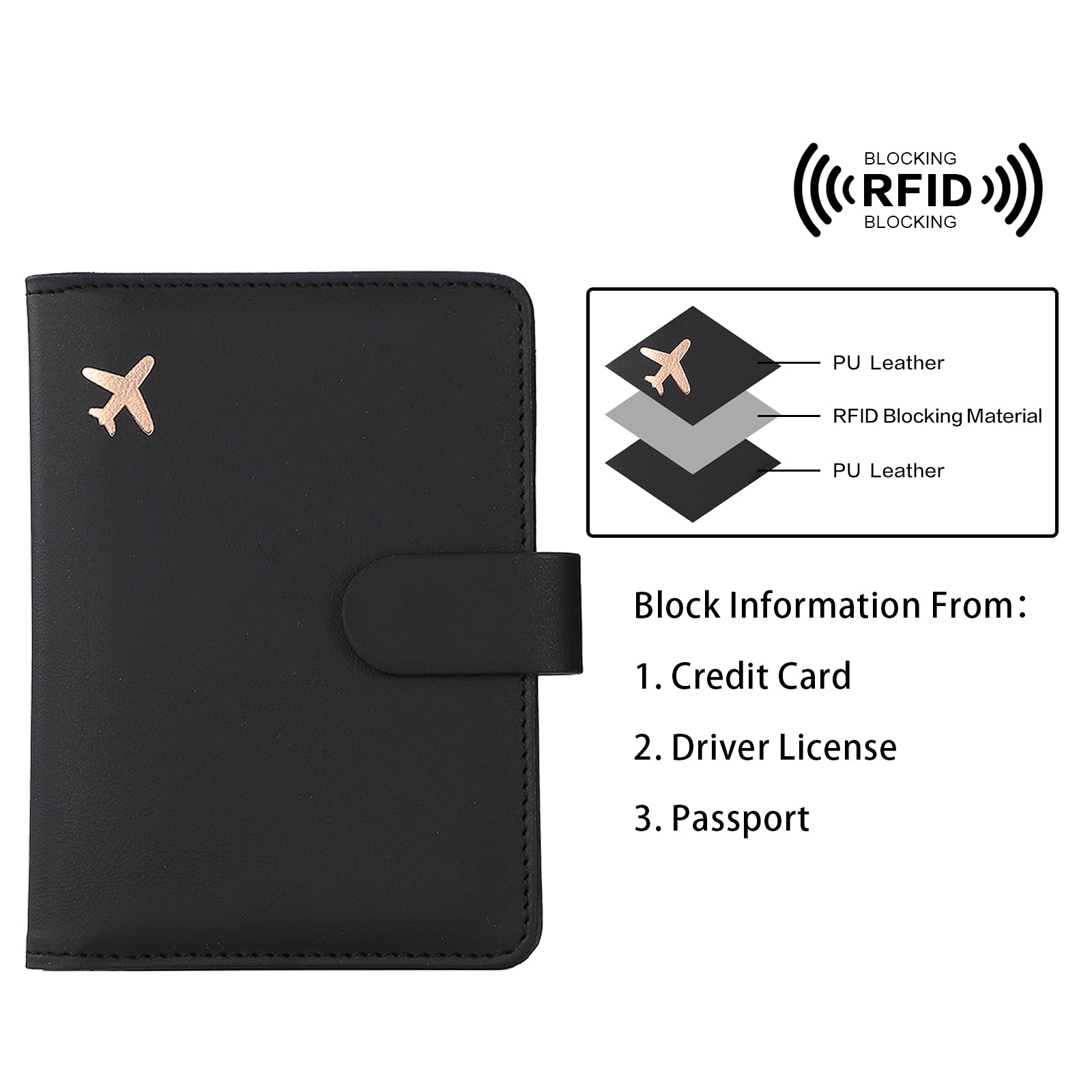 Melsbrinna Rfid Passport Holder for Travel women/Men, Cute Passport Wallet Rfid Blocking Card Slots, Rfid Passport Cover/CaseTravel Wallet, Passport Book Holder (1, Black)
