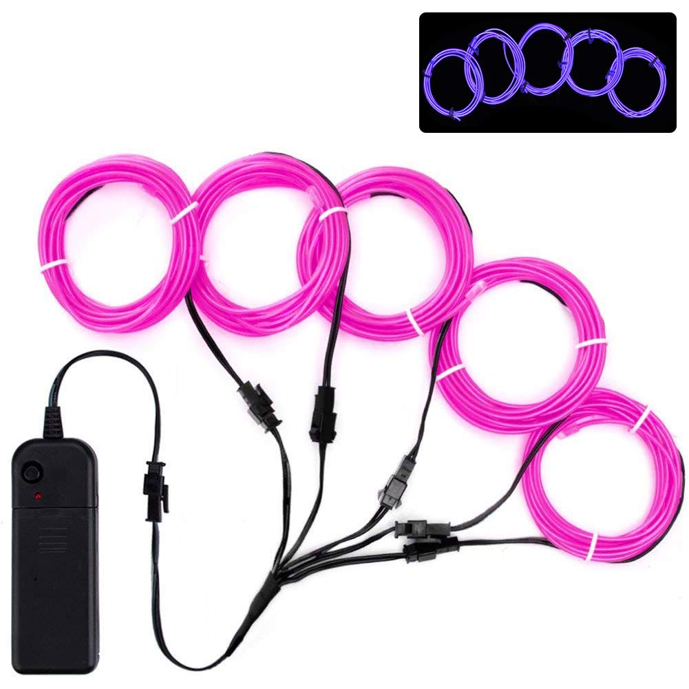 Lychee Portable 5x1 Metre Neon Lights Glowing Strobing Electroluminescent Wire Flexible Bright Neon Light EL Wire for Christmas Halloween Costume Decoration Parties