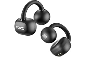 TOZO OpenEarRing True Open Ear Headphones, Lightweight Comfort Open Ear Clip Wireless Earbuds, 40H Play Bluetooth 5.4 Headphones with Smart Digital Display Design Fit Sports Running, Workout Black