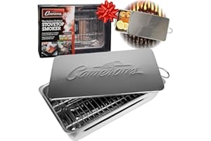 Camerons Indoor Outdoor Stovetop Smoker -Stainless Steel Barbecue Smoker Box w/Oak Wood Chips & Recipes- Works On Any Heat Source, Stovetop or BBQ Grill for Smoking Meats - Grilling Xmas Gift for Men