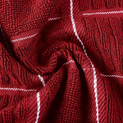 Anyi Kitchen Dish Towels Heavy Duty Absorbent Dish Cloths with Hanging Loop 100% Cotton Tea Bar Towels (16x26, Set of 3, Red)
