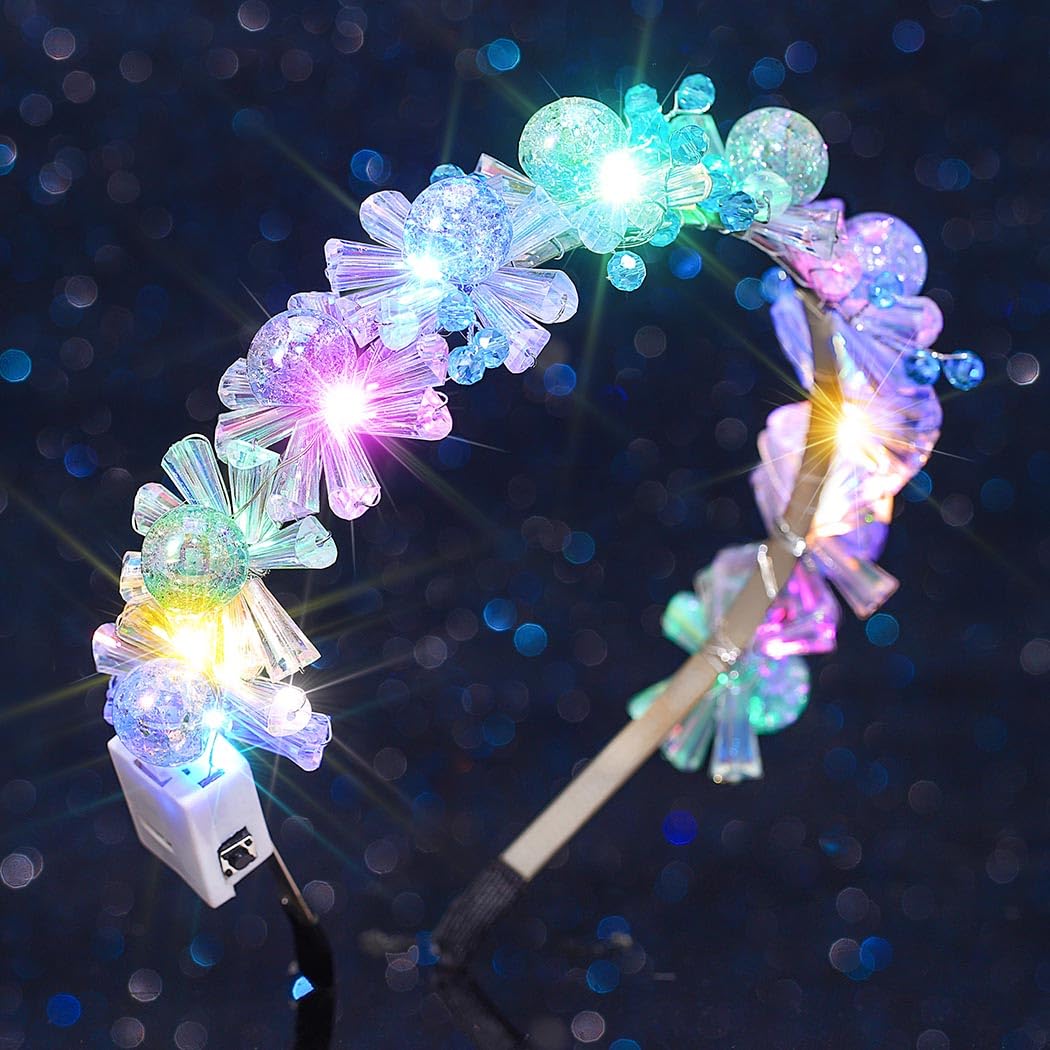 IYOU Light Up Headdband Blue Crystal Led Hair Bands Glowing Hair Hoop Ball Party Rave Christmas Hair Accessories for Women