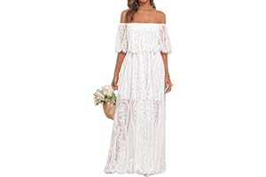 Holipick Women's Off Shoulder Lace Maxi Dress Boho Wedding Guest Bridesmaid Beach Formal Long Dress