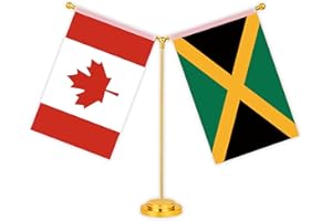Jamaica Canada Combo Desk Small Flag Set,5×8 Inch jamaican Canadian Mini Desktop table Banner,12 inch Metal Solid Pole Decor,