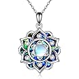 ONEFINITY Lotus Necklace 925 Sterling Silver Moonstone Pendant Necklace Yoga Lotus Jewelry for Women