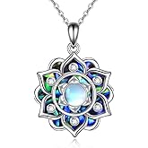 ONEFINITY Lotus Necklace 925 Sterling Silver Moonstone Pendant Necklace Yoga Lotus Jewelry for Women