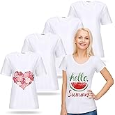 Tarpop Women's V Neck Sublimation T-Shirt 4 Pack White V Neck Blank T-Shirt Short Sleeve Shirts for Women Blouse
