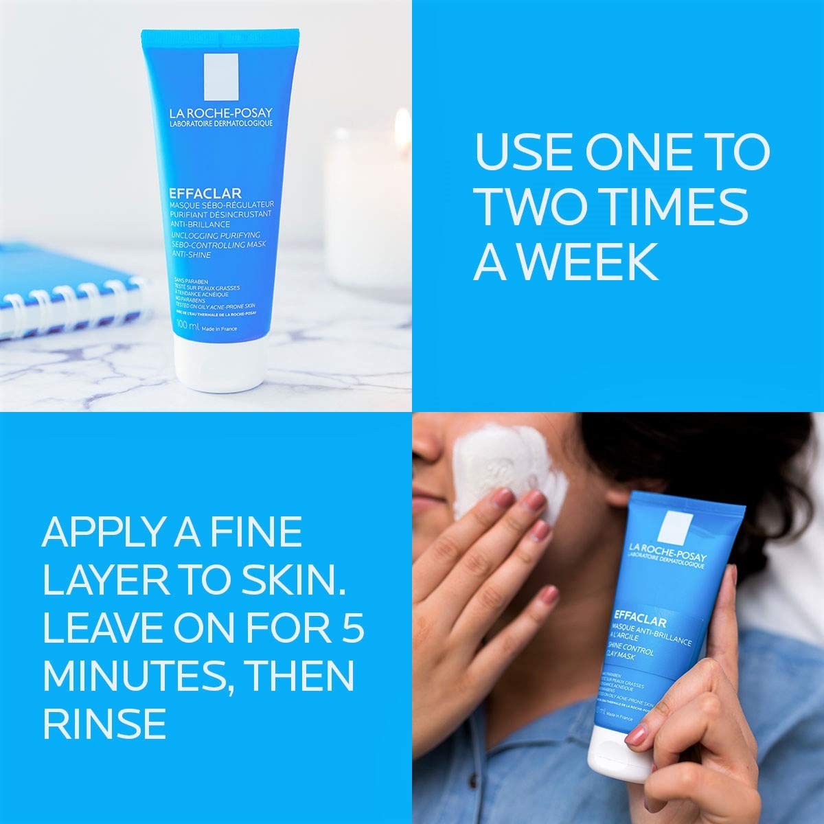 La RochePosay Effaclar Clarifying Clay Face Mask for Oily Skin, 3.38