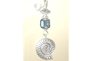 Trace Ellements Double-sided Silvery Metal Nautilus Snail Shell with Faceted Pale Blue Glass Ceiling Fan Pull