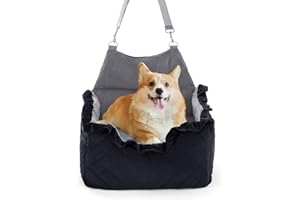 Jaoul Dog Booster Car Seat for Small/Medium Dogs - Memory Foam Elevated Cushion - Fully Detachable and Washable Pet Portable Car Seat with 2 Clip-On Safety Leashes(Black,6" H,Lace Trim)