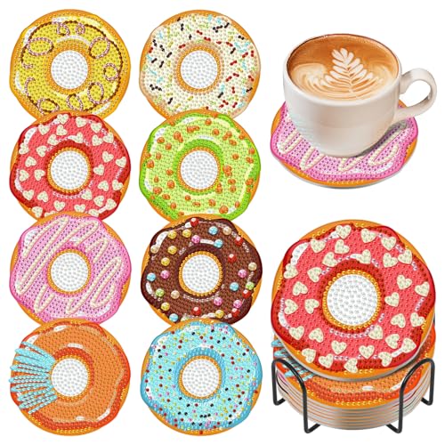 8 Pcs Donut Diamond Art Coasters Kit with Holder for Adults, DIY Diamond Painting Coasters with Cork Backing, Non-Slip Doughnut Gem Art Coaster for Home Decor & Gifts at Amazon