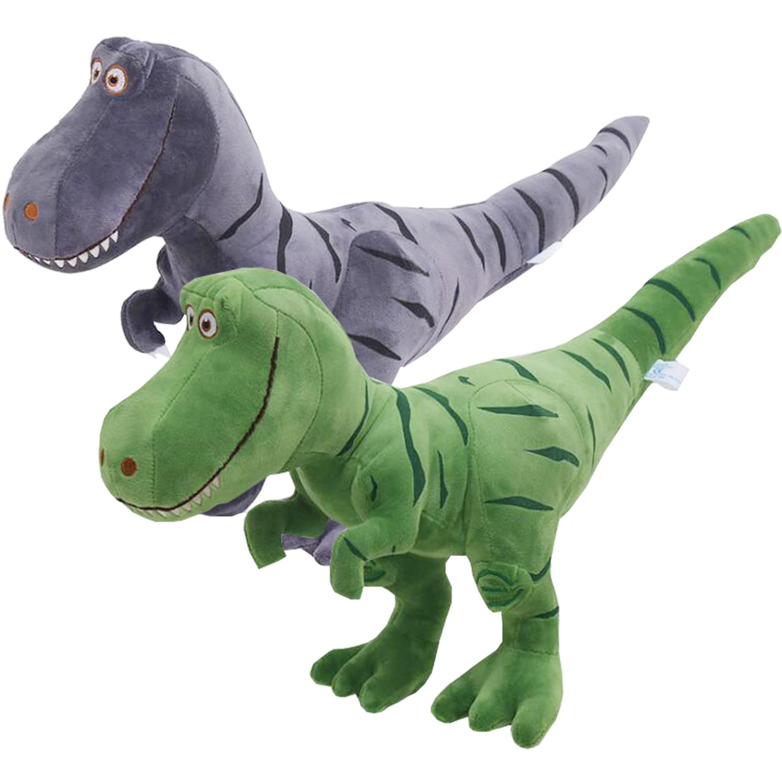 liuer 2PCS Stuffed Dinosaur Plush Toy Cute Soft Plush Dinosaur Stuffed Animal Tyrannosaurus Rex Di-nosaur Toy for Baby Girl Boy Kids Birthday Gifts(Green,Grey)