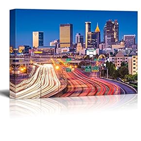 Canvas Prints Wall Art - Beautiful Evening/Night View. Traffic in Atlanta, Georgia, USA | Modern Wall Decor/Home Art Stretched Gallery Canvas Wraps Giclee Print & Ready to Hang - 12" x 18"