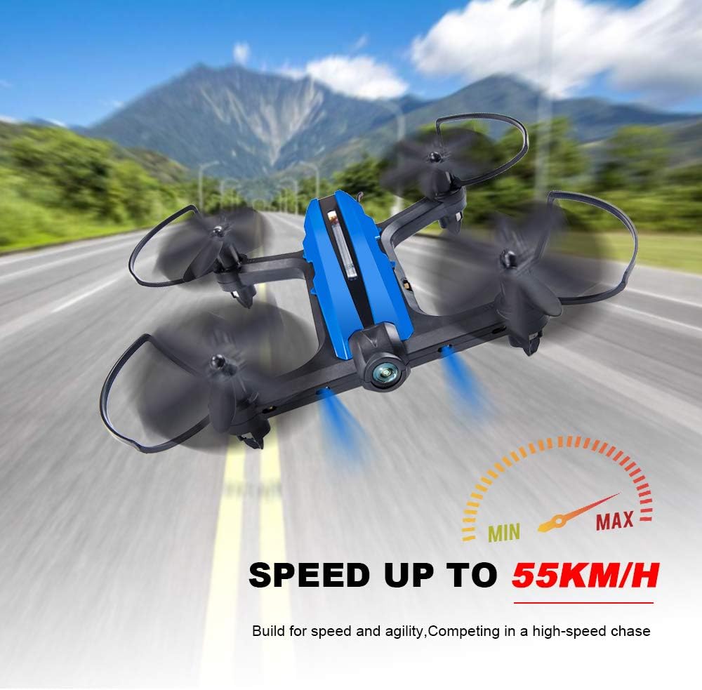 Mini Drone Racing Drone Quadcopter 720P Wide Angle HD Camera Live Video Headless Mode One Key Return 3D Flips 2.4GHz 6 Axis Gyro Remote Control Helicopter RC Drone Boys Adults Toys Red+Blue
