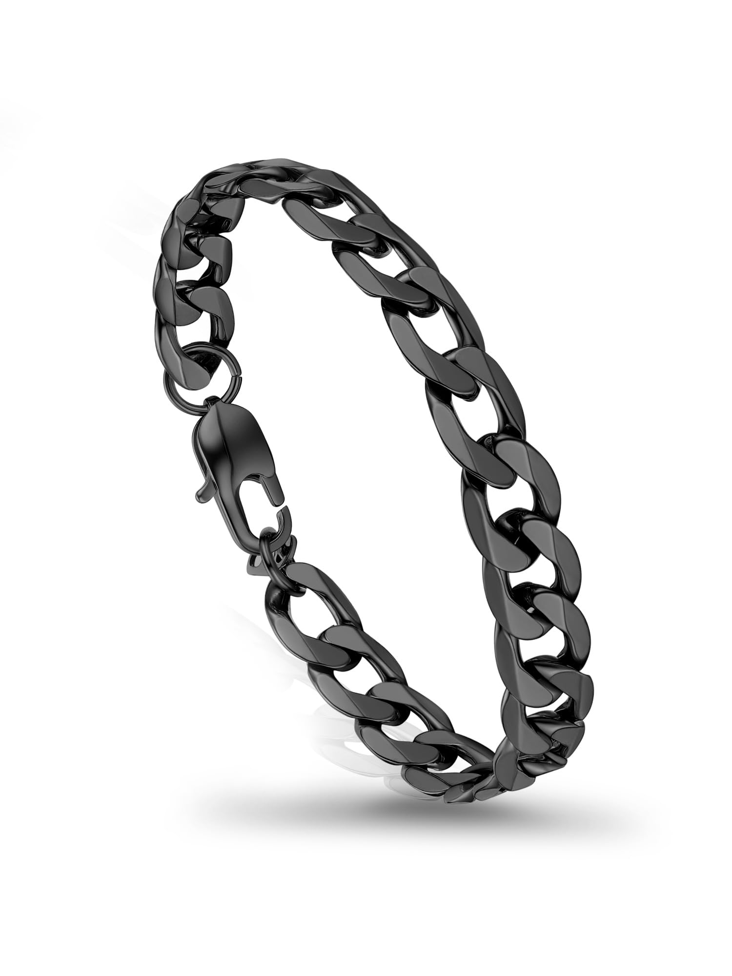 PROSTEEL Mens Bracelet - Stylish Flat Cuban Chain Wrist Link Bracelets Hypoallergenic 316L Stainless Steel Hip Hop Jewellery for Men Boys Black 19CM Length 9MM Width (with Gift Box)