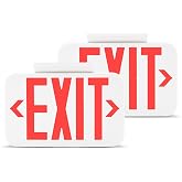 Amazon Basics LED Emergency Exit Sign, Double Face, Fire Resistant, UL Certified, Hardwired with Battery Backup, White, 2-Pack