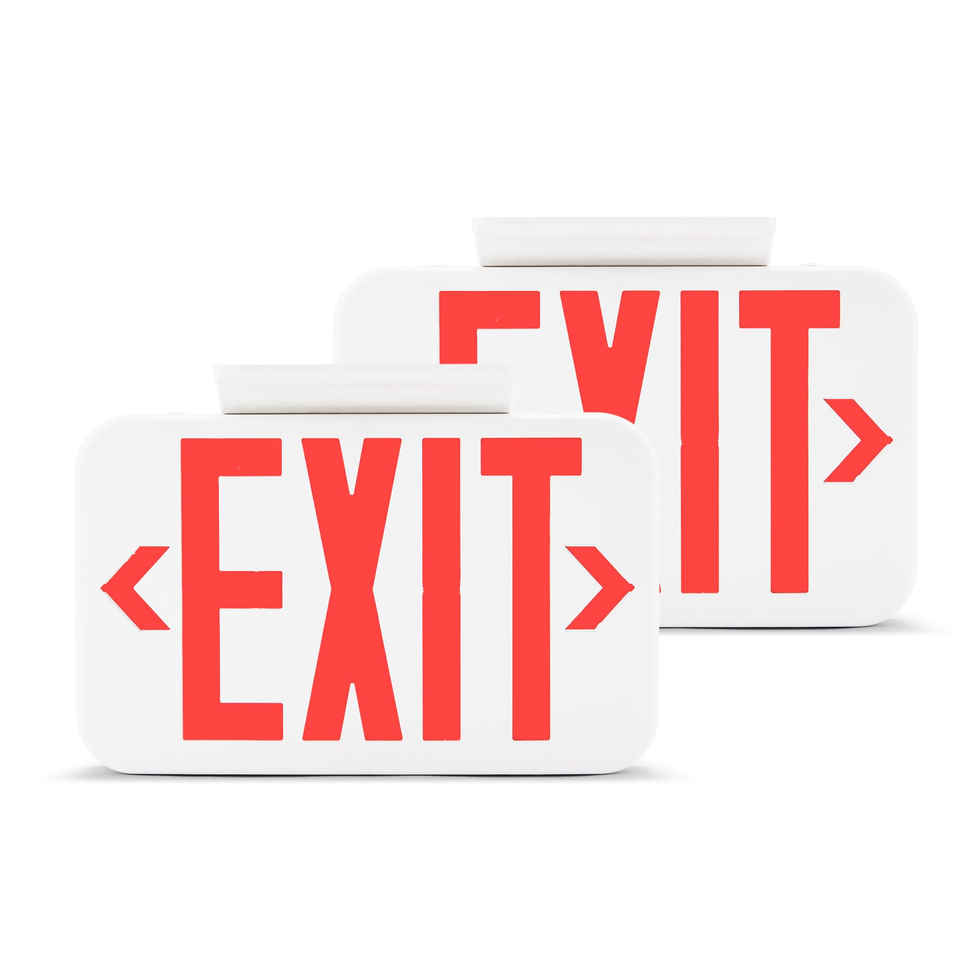 Amazon Basics LED Emergency Exit Sign, UL Certified, 2-Pack, Double Face Exit, Hardwired with Battery Backup, white (Previously AmazonCommercial brand) Image Amazon Basics LED Emergency Exit Sign, UL Certified, 2-Pack, Double Face Exit, Hardwired with Battery Backup, white (Previously AmazonCommercial brand) Image
