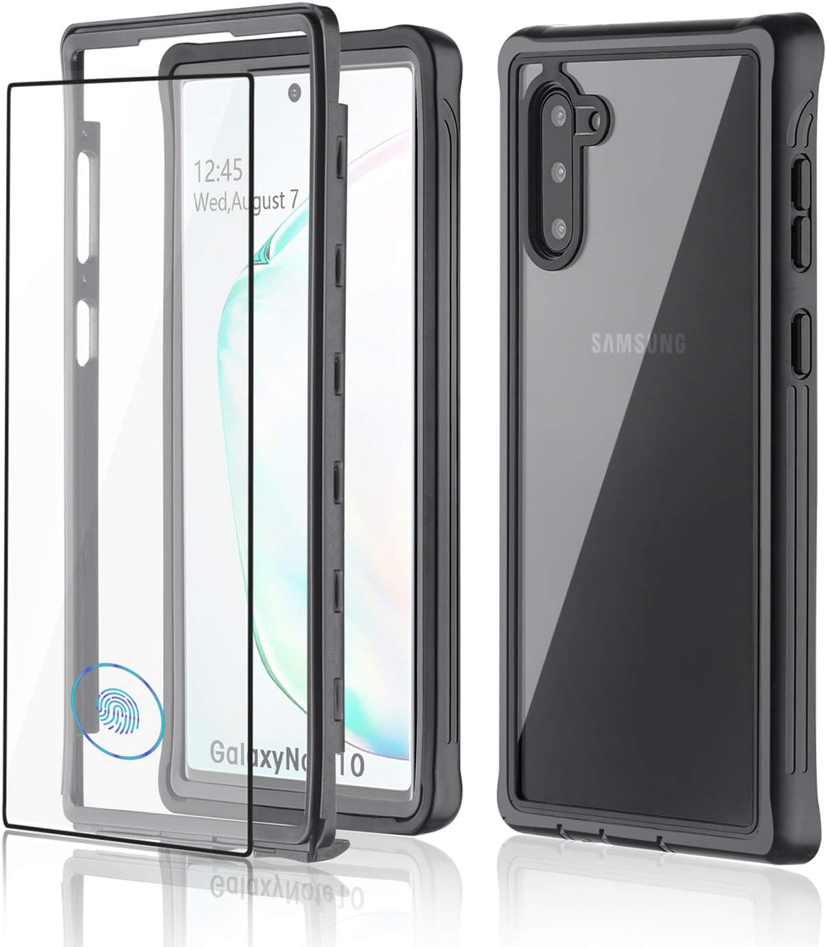 GTF Galaxy Note 10 5G Case, Built-in Screen Protector, Clear Full Body Heavy Duty Protection, Shockproof Rugged Cover Designed for Samsung Galaxy Note 10 5G (2019, Black)