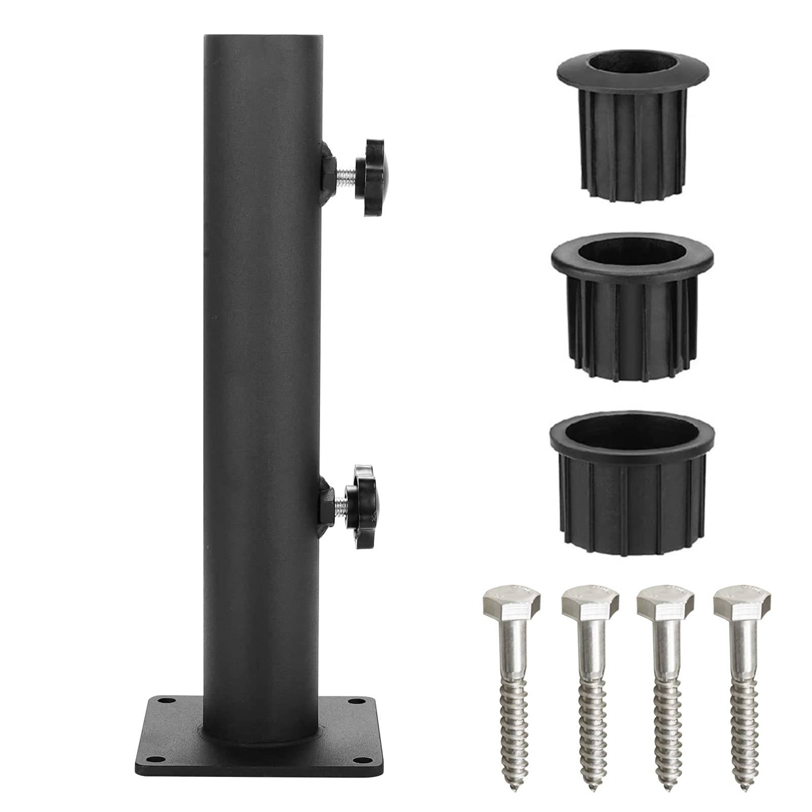 kyaoayo Stainless Steel Standpipe Umbrella Stand, Parasol Holder for Outdoor Use, for Granite Plate, Diameter Max 55 mm, 4 Holes, with Adjustable Knob, for Patio, Gazebo, Awning (Single Piece)