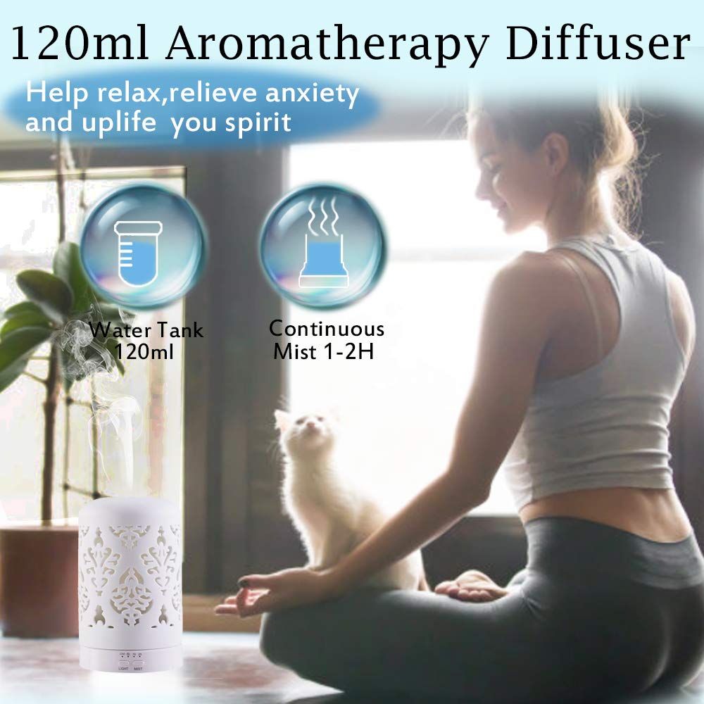 Essential Oil Diffusers White Aroma Ceramic Diffuser with 4 Timer Setting&7 Color LED Lights (Damask) : Beauty